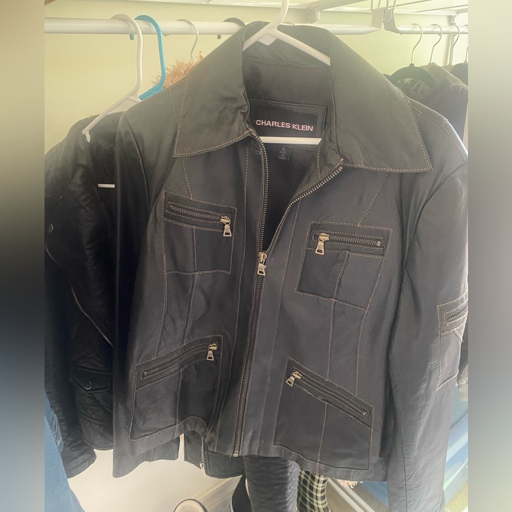 Short leather biker style jacket